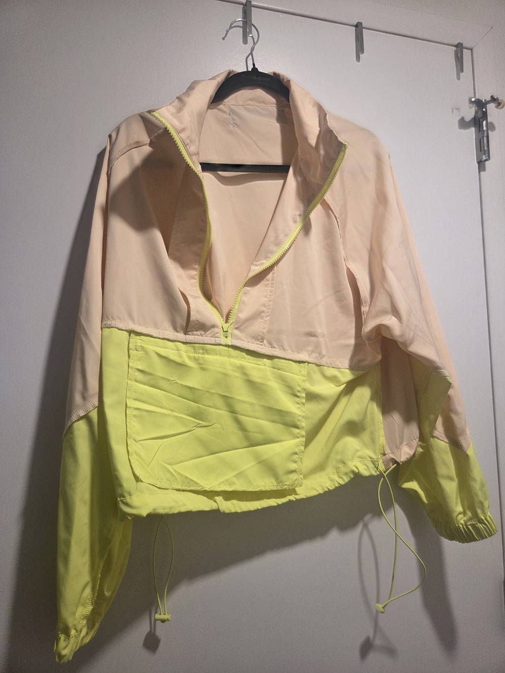 Women's Colorblock Bomber Jacket in Pale Pink & Neon Yellow